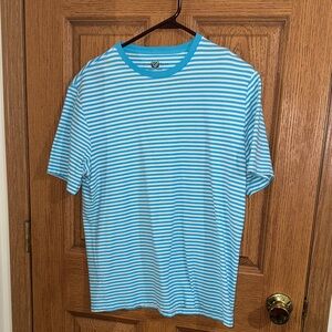 Club Room Aqua & White Striped Short Sleeve Tee